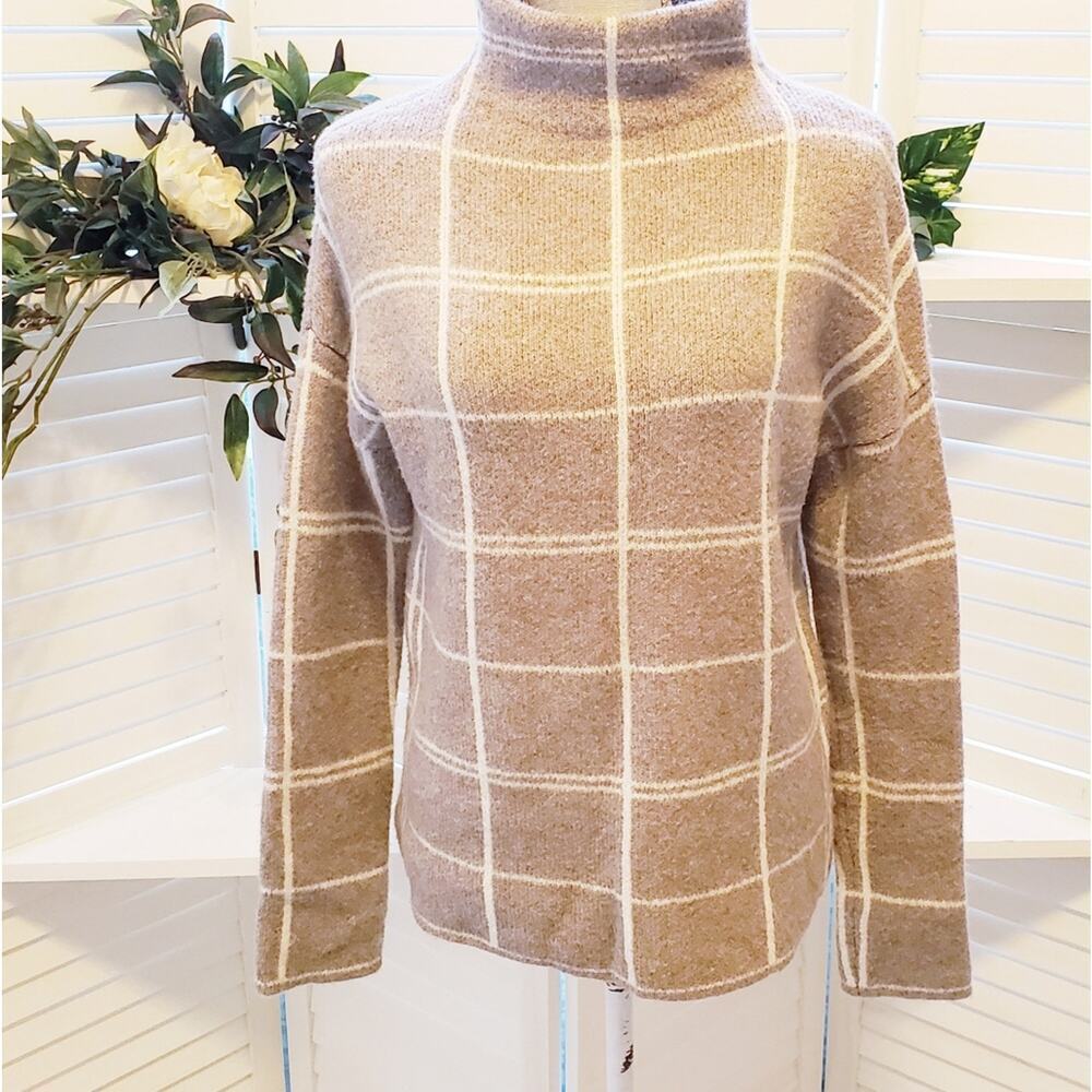 CHRISTIAN SIRIANO BROWN/WHITE PLAID SWEATER SIZE XS